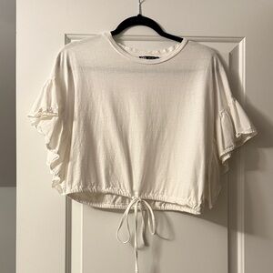 Zara Cream Ruffle Sleeve Crop Top